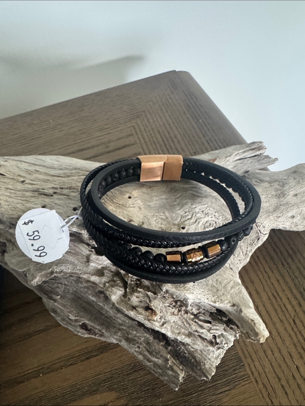 Black Wrap Bracelet with Gold Accent